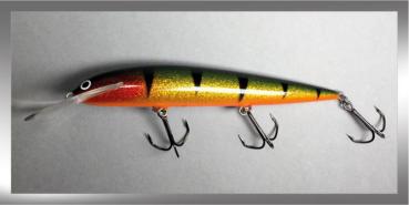 Karikko Wobbler, Länge: 18 cm, Farbe: Barsch Glitter 031, schwimmend, von Suomen Uistin The Finnish Lure Company (Jarmo Rapala)